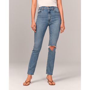 Abercrombie & Fitch Ultra High Rise 90s Slim Straight Jean, Medium Destroy, 31